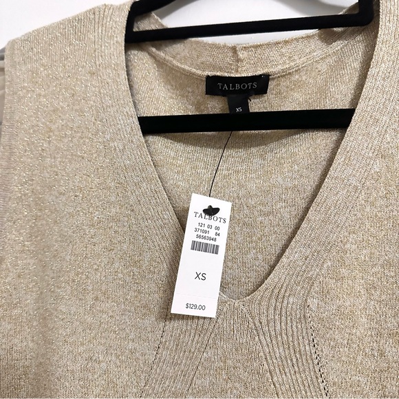 Talbots Metallic Gold Woven Sleeve V Neck Pullover Size XS - Picture 4 of 5